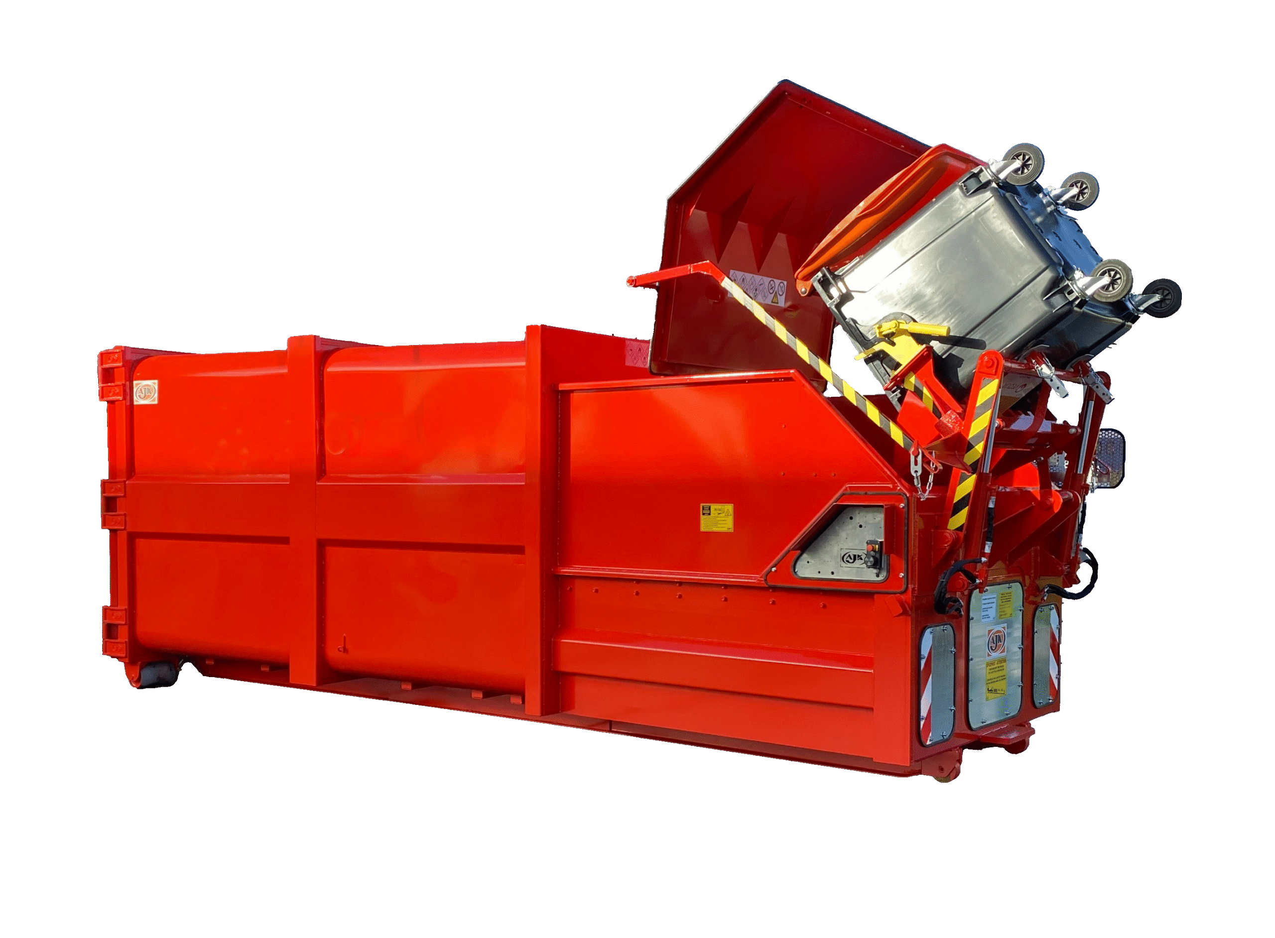 Beeld van een afvalpers, om een voorbeeld te geven van afvalpersen ook gekend als zelfpersende containers